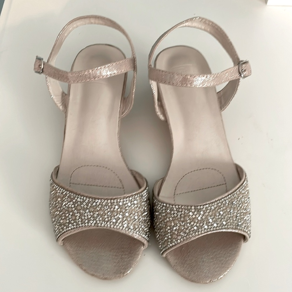 Girls Pearl Beaded Metallic dress sandal-David’s Bridal.